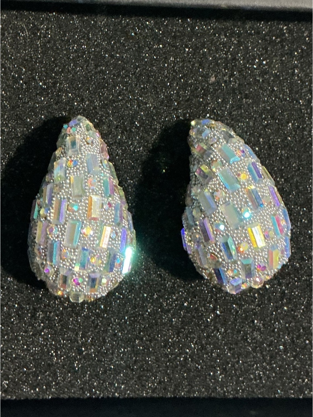 Sparkly Iridescent Silver Rhinestone Crystal Waterdrop Earrings